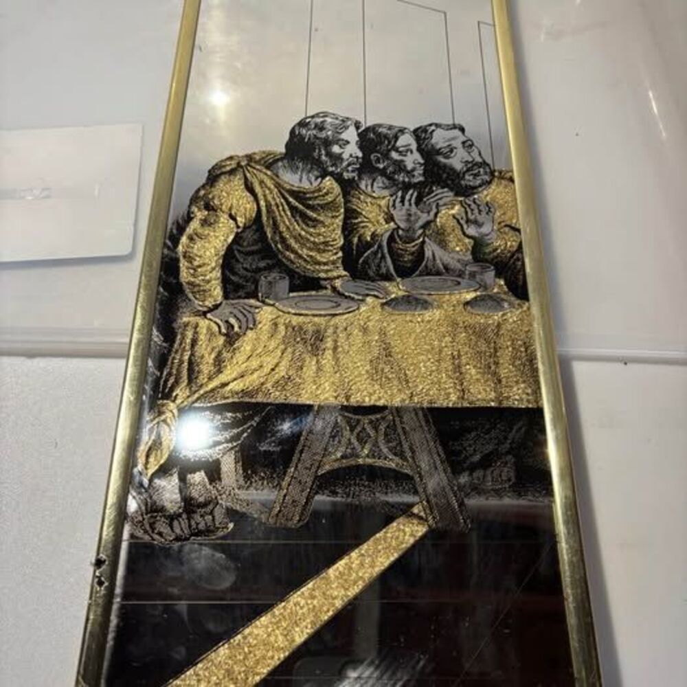Vintage Last Supper Religious Wall Mirror Black & Gold Framed 20” x 8”